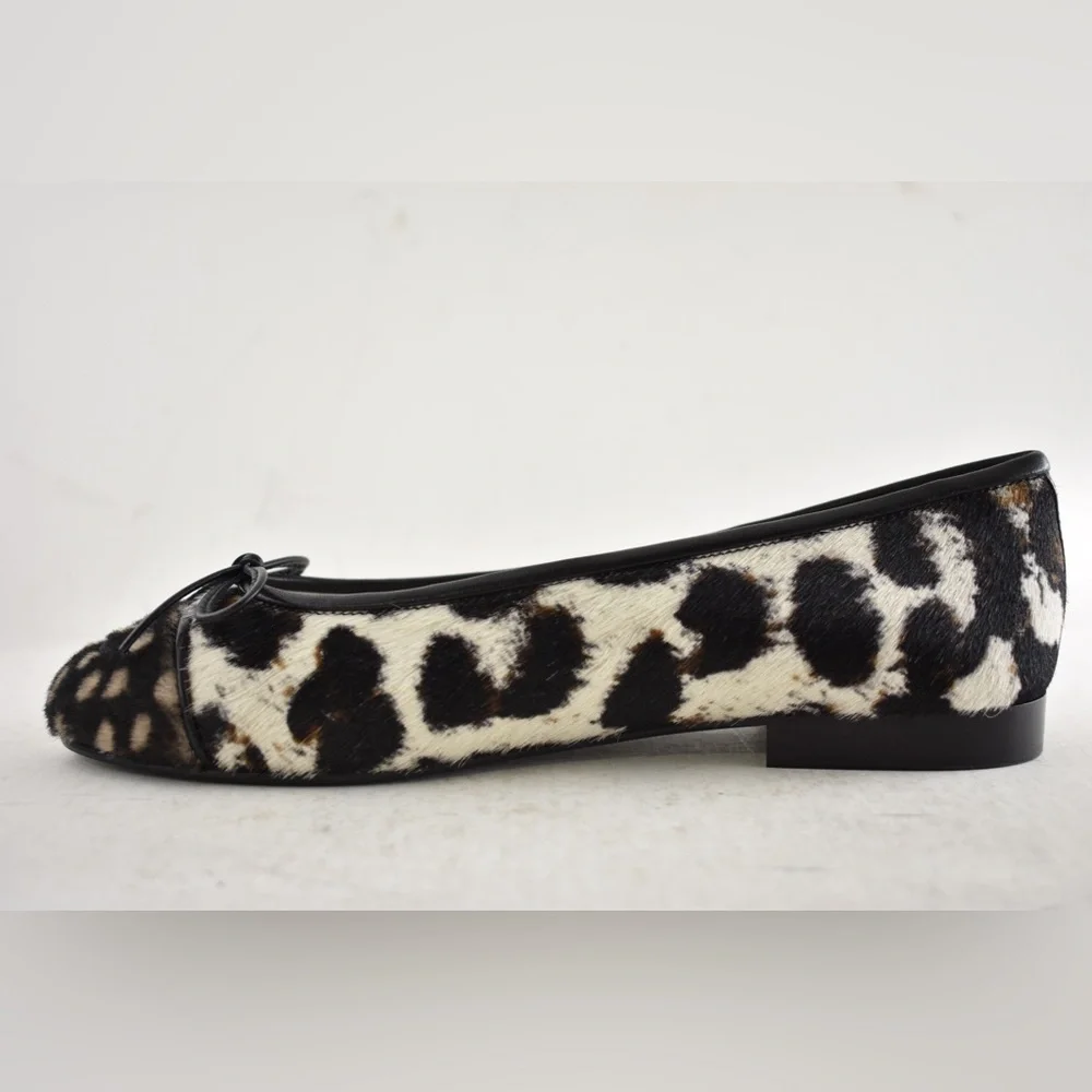 Chanel 26S Black White Brown Pony Fur CC Logo Bow Tie Ballet Ballerina Flat 38.5 - Picture 13 of 16